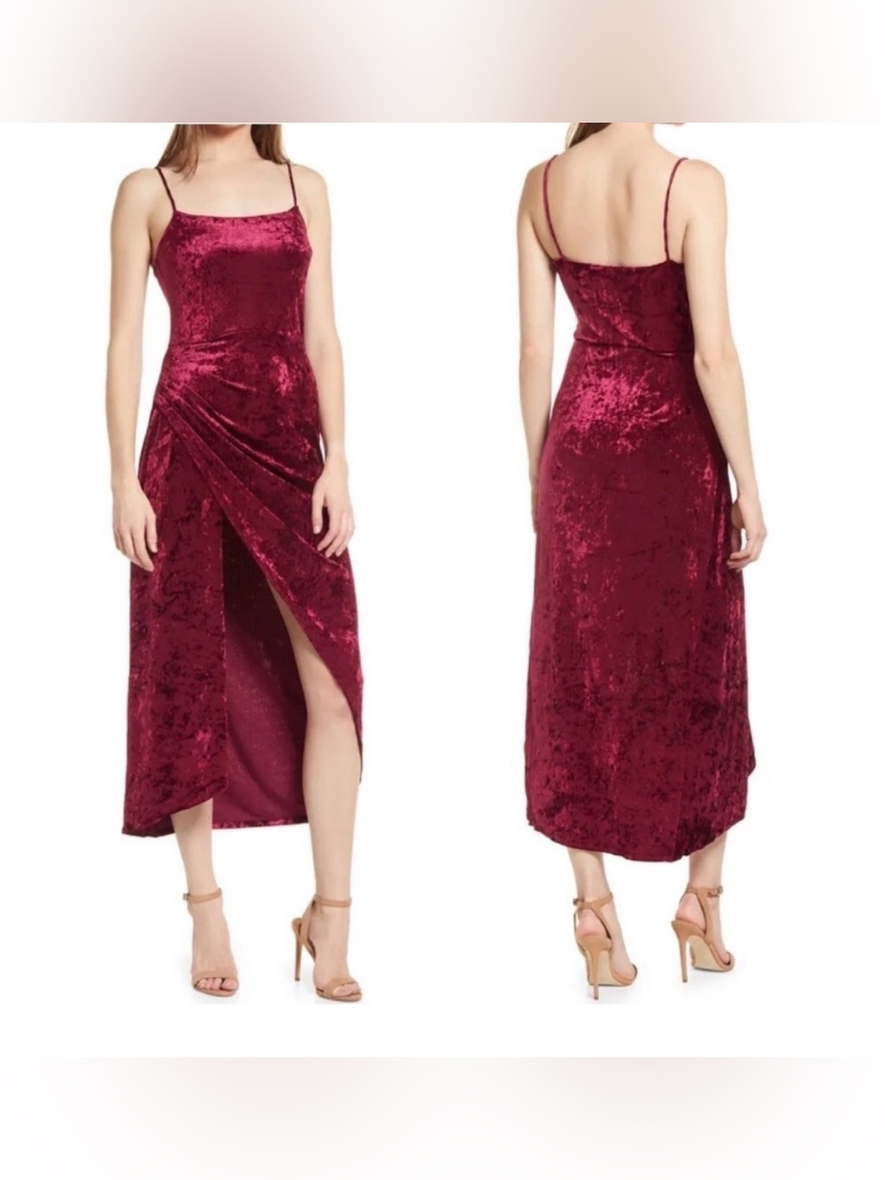 SAYLOR Cyndey Crushed Velvet Cocktail Midi Dress In Wine/ Burgundy Size M